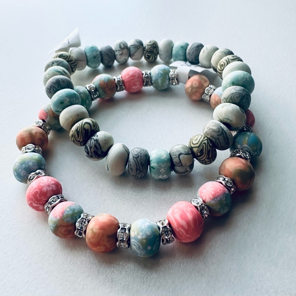 Viva Beads Chunky Silver Clay Handmade Set of Two Bracelets NWT